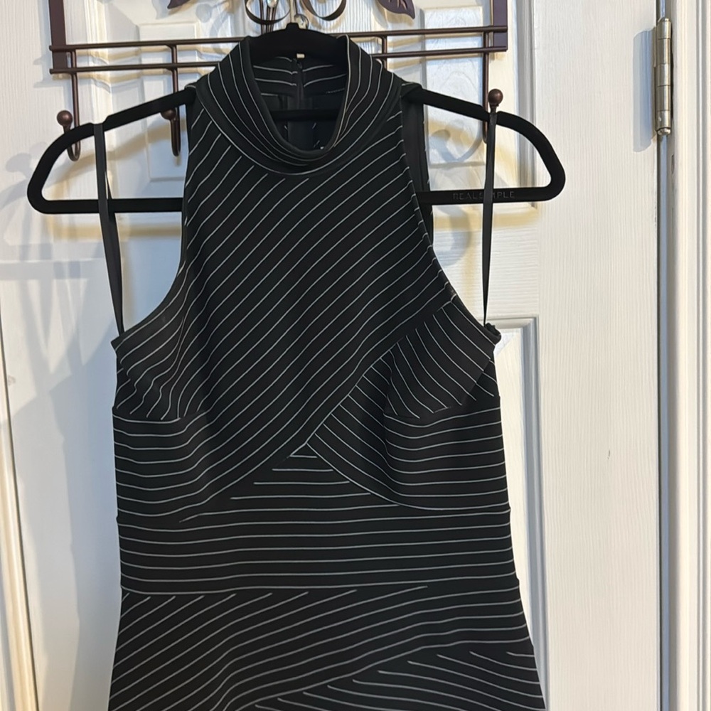 Caché Black Striped Unique Asymmetric Dress